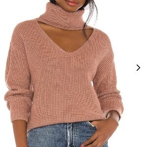 Lovers + Friends Rose-Tan Cutout Turtleneck Sweater